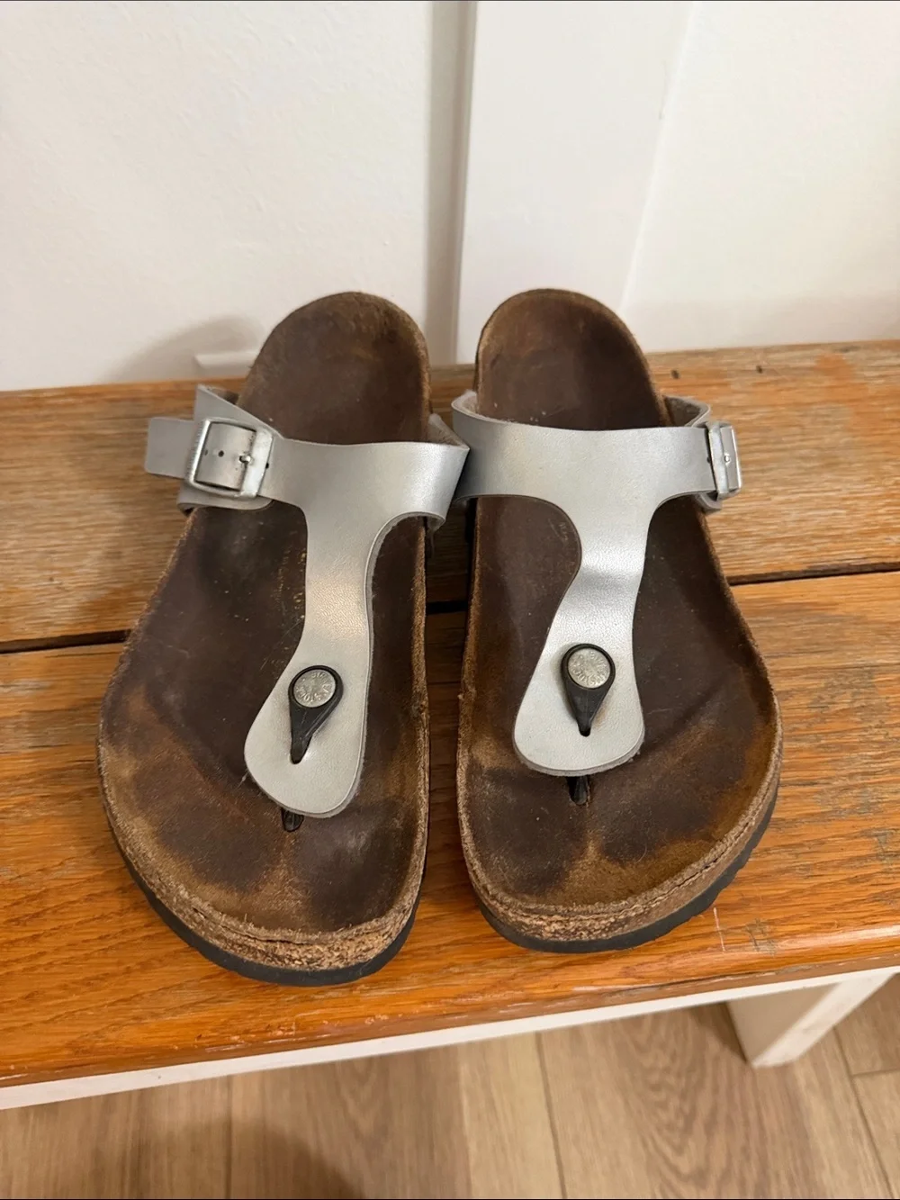 Birkenstock Gizeh Thong Sandals Silver Metallic Size 10